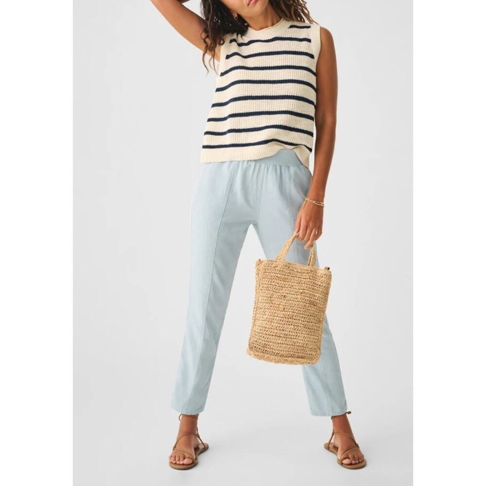 Faherty Arlie Day Linen Blend Pants in Blue Fog Size Small Gently Used Coastal